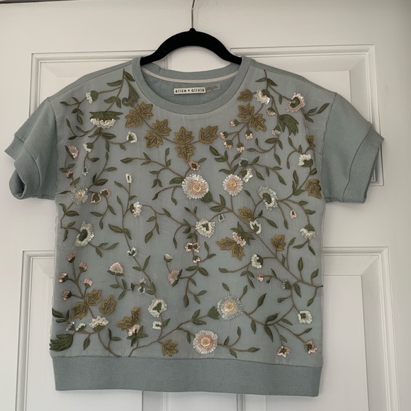Alice + Olivia Tops - Alice and Olivia Light Blue Embellished Top